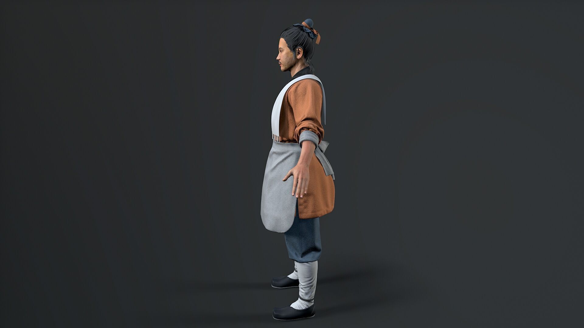 ancient china farmer character Low-poly 3D model_2