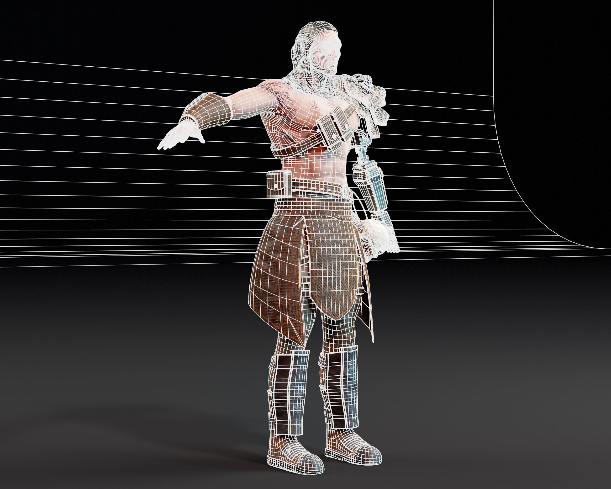Sci-Fi Character - Cyber Warrior  Low-poly 3D model_3