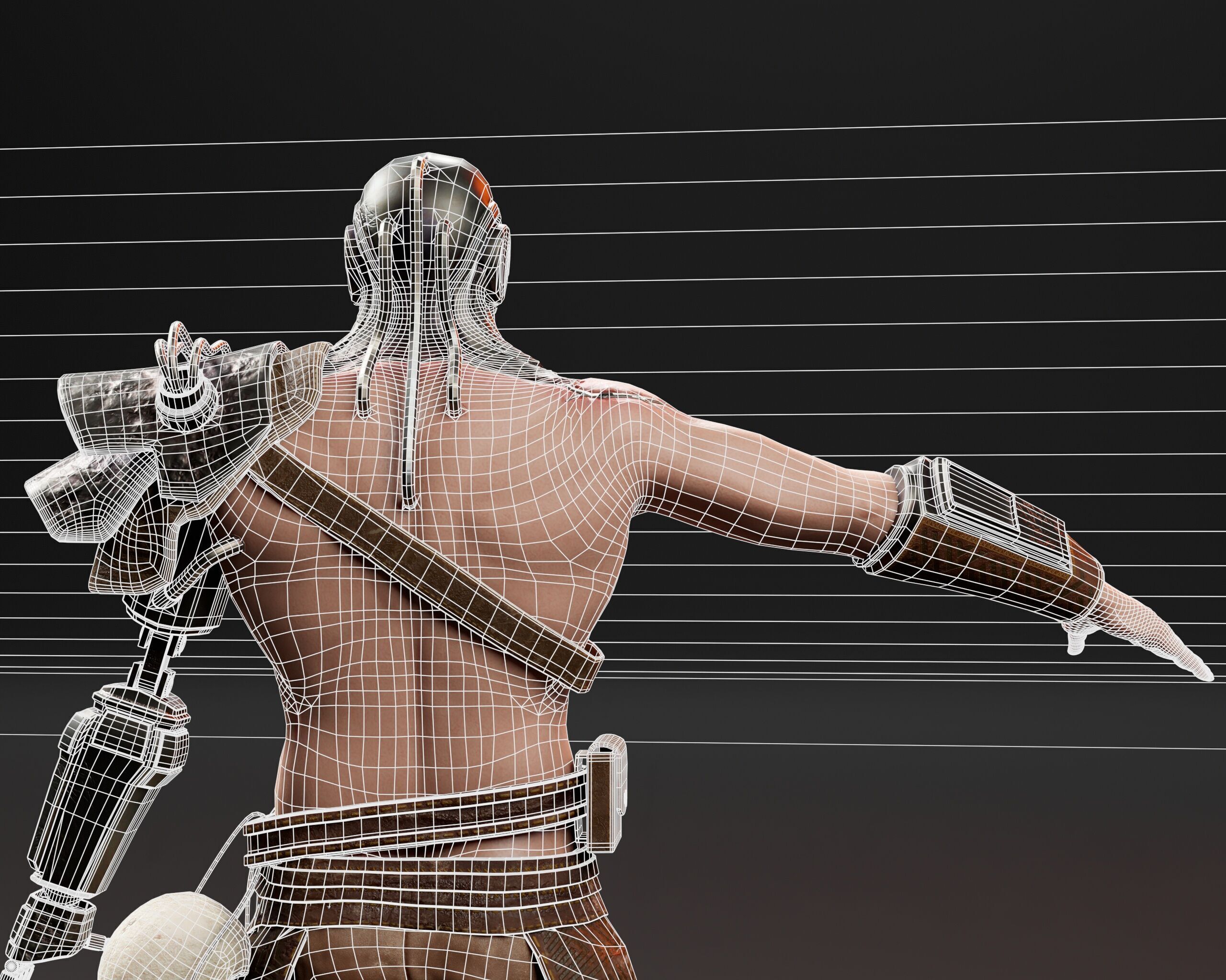 Sci-Fi Character - Cyber Warrior  Low-poly 3D model_19