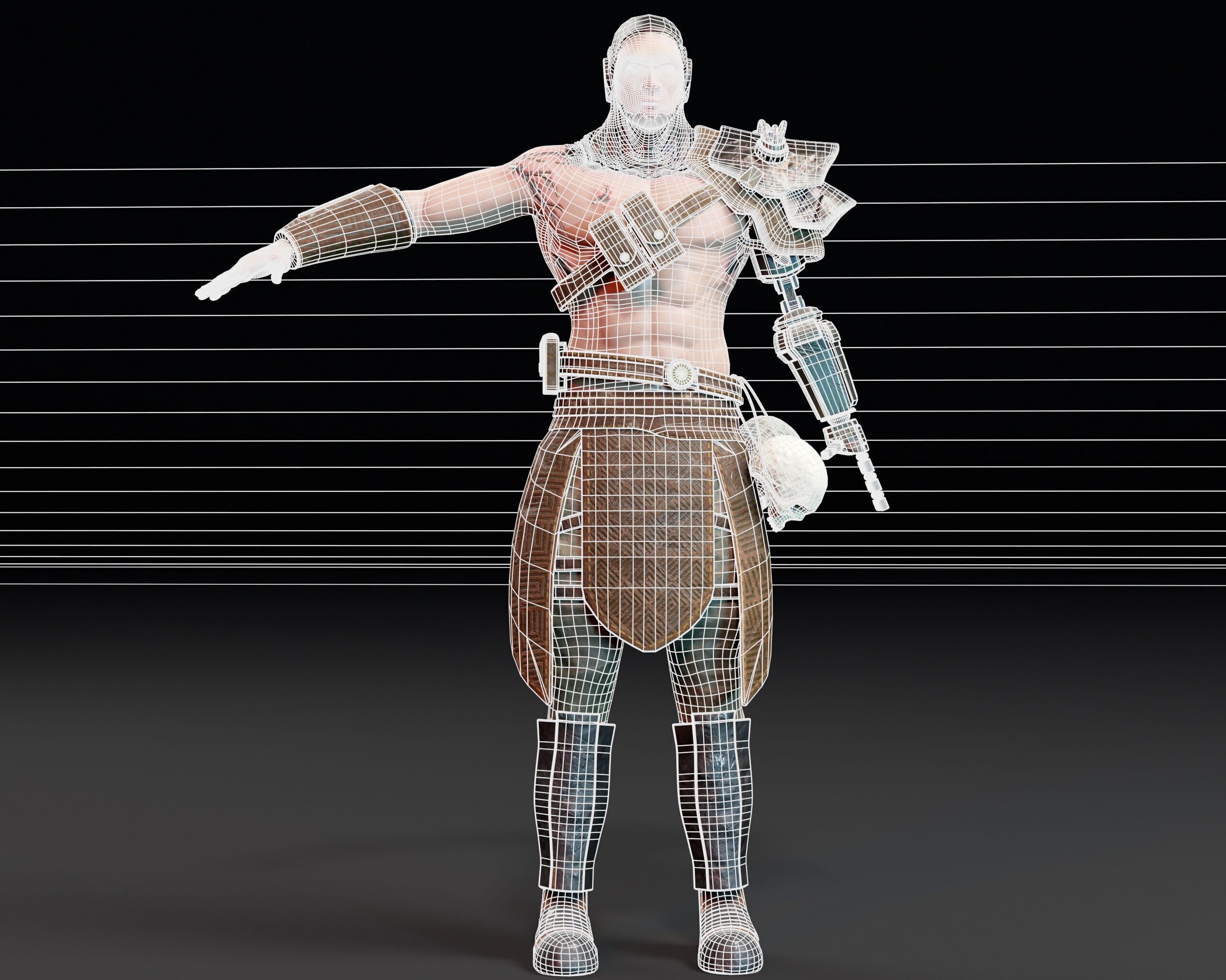 Sci-Fi Character - Cyber Warrior  Low-poly 3D model_5