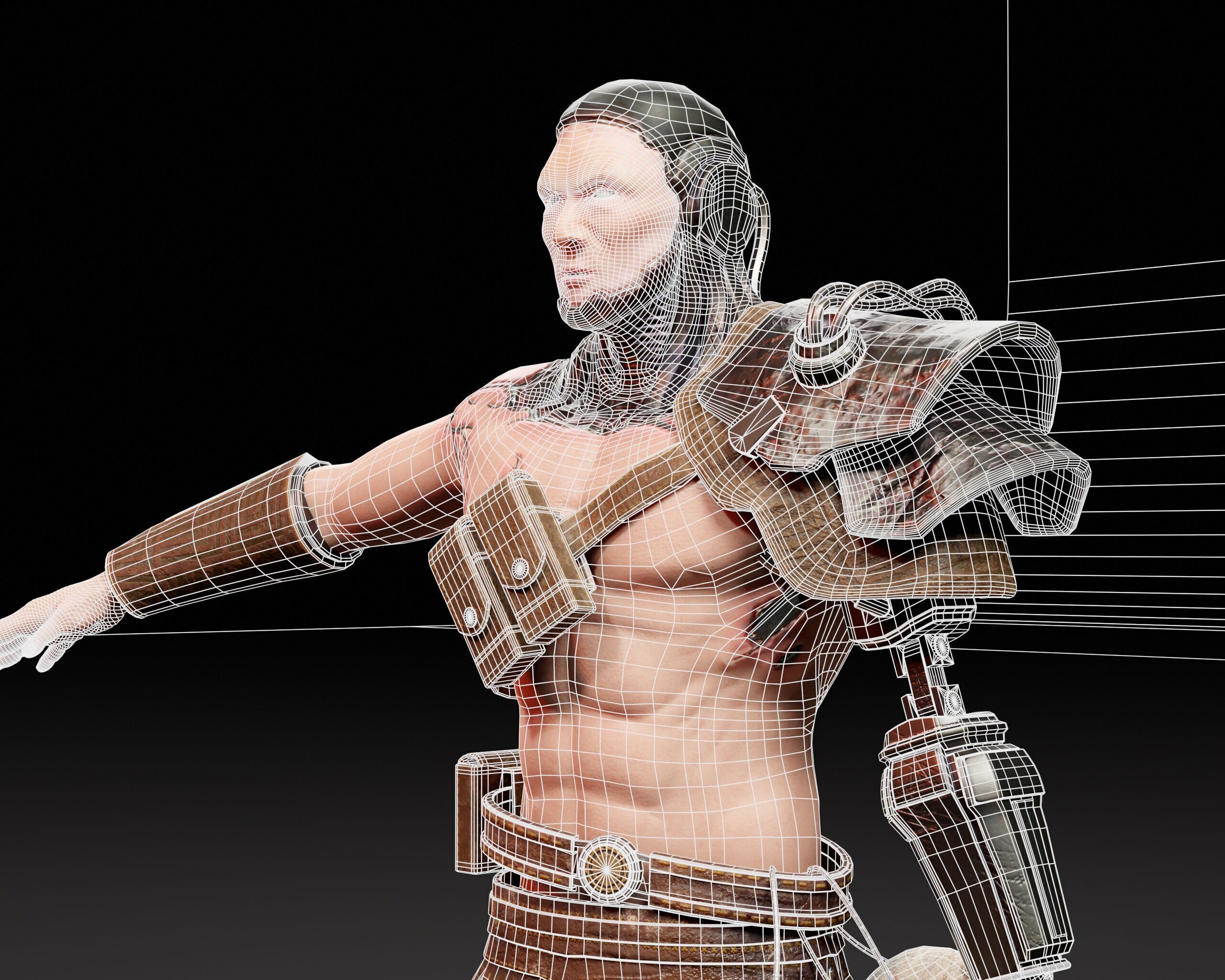 Sci-Fi Character - Cyber Warrior  Low-poly 3D model_15