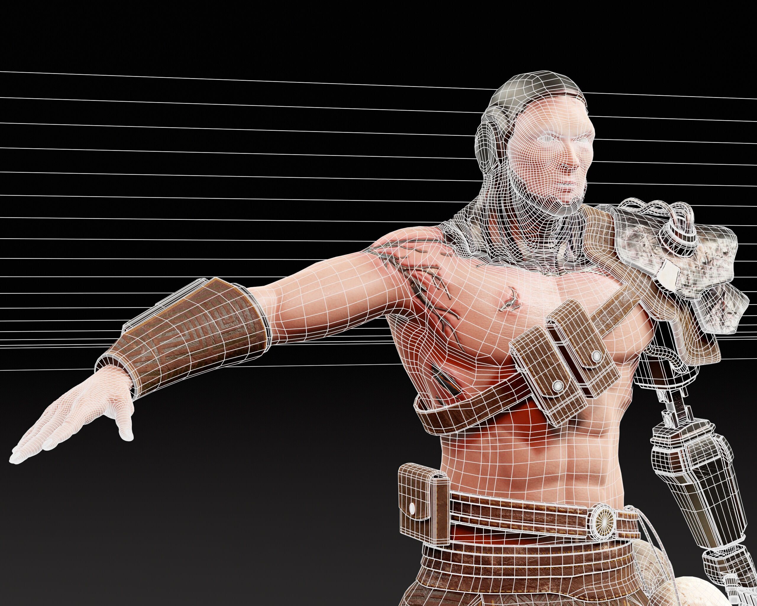 Sci-Fi Character - Cyber Warrior  Low-poly 3D model_13