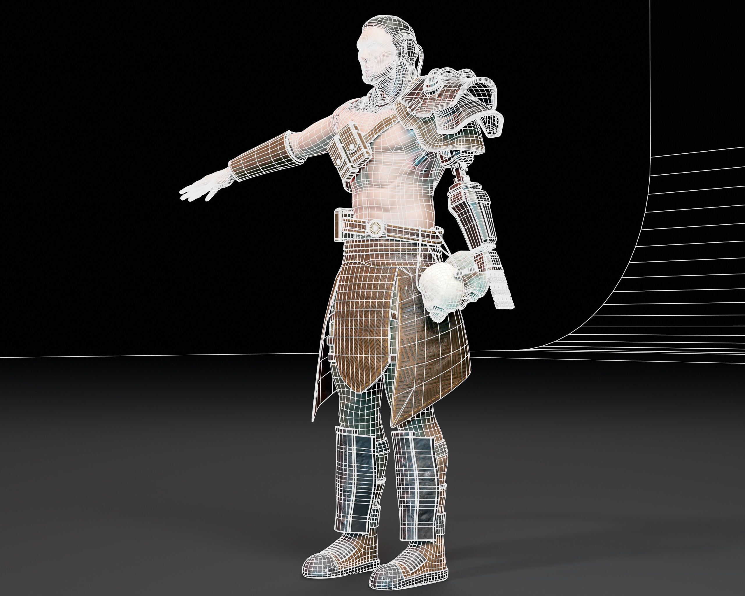 Sci-Fi Character - Cyber Warrior  Low-poly 3D model_7