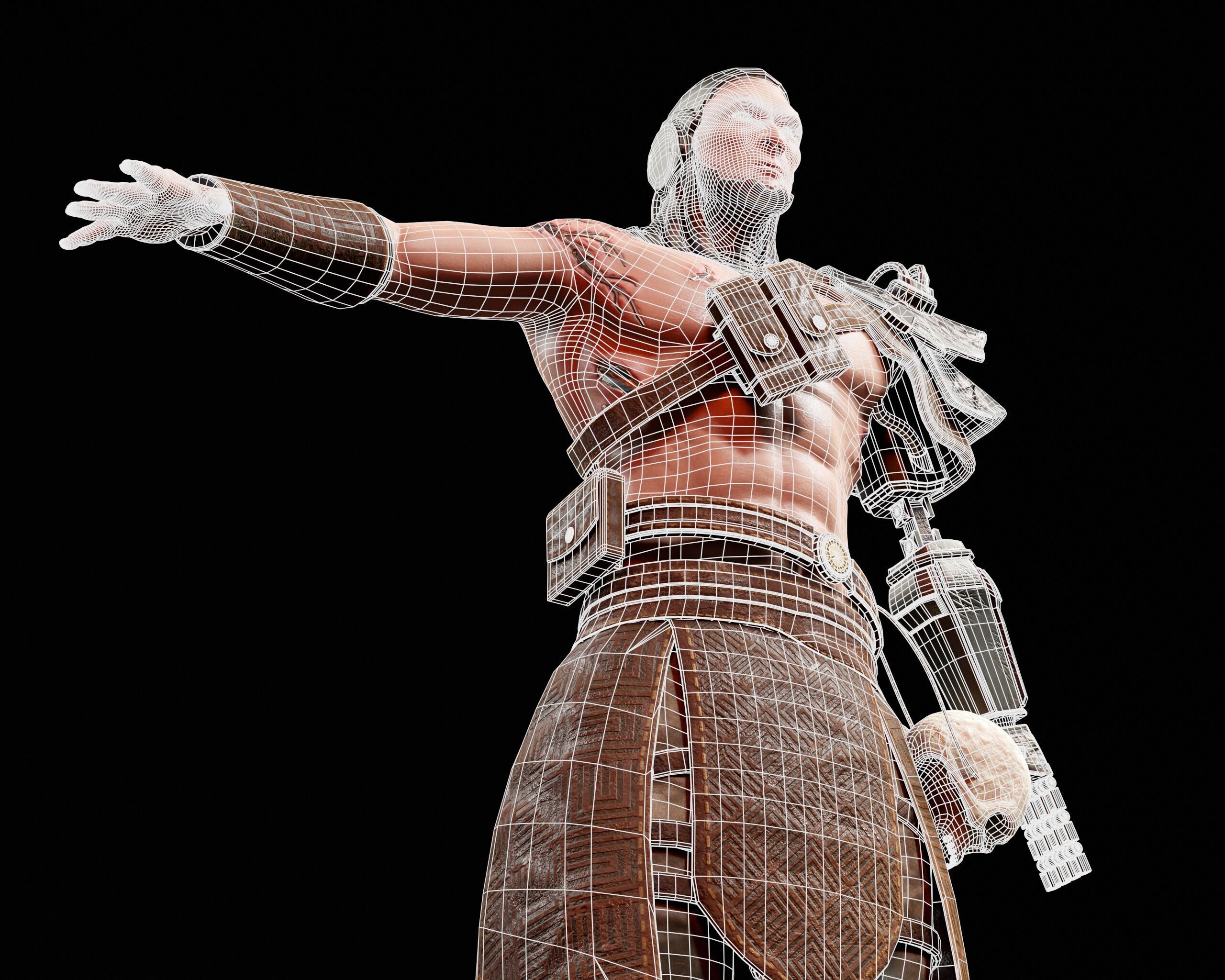 Sci-Fi Character - Cyber Warrior  Low-poly 3D model_11