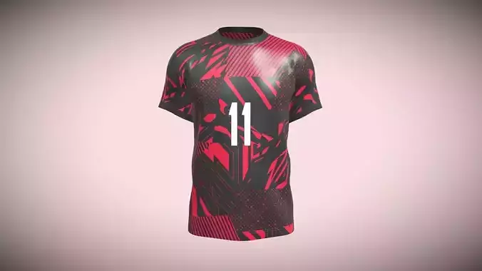 Soccer Red And Black Color Jersey Player-11 In Low Poly