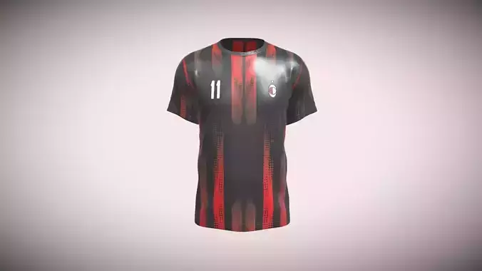 Soccer Red And Black Football Jersey Player-11 In Low Poly