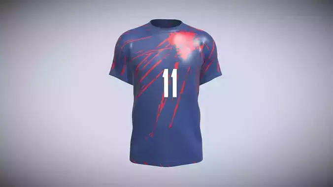 Soccer Red And Blue Color Jersey Player-11 In Low Poly