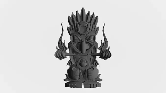 Intricate Tiki Statue with Twin Flaming Torches