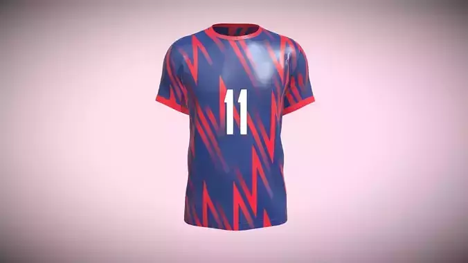 Soccer Red And Blue Jersey Player-11 In Low Poly