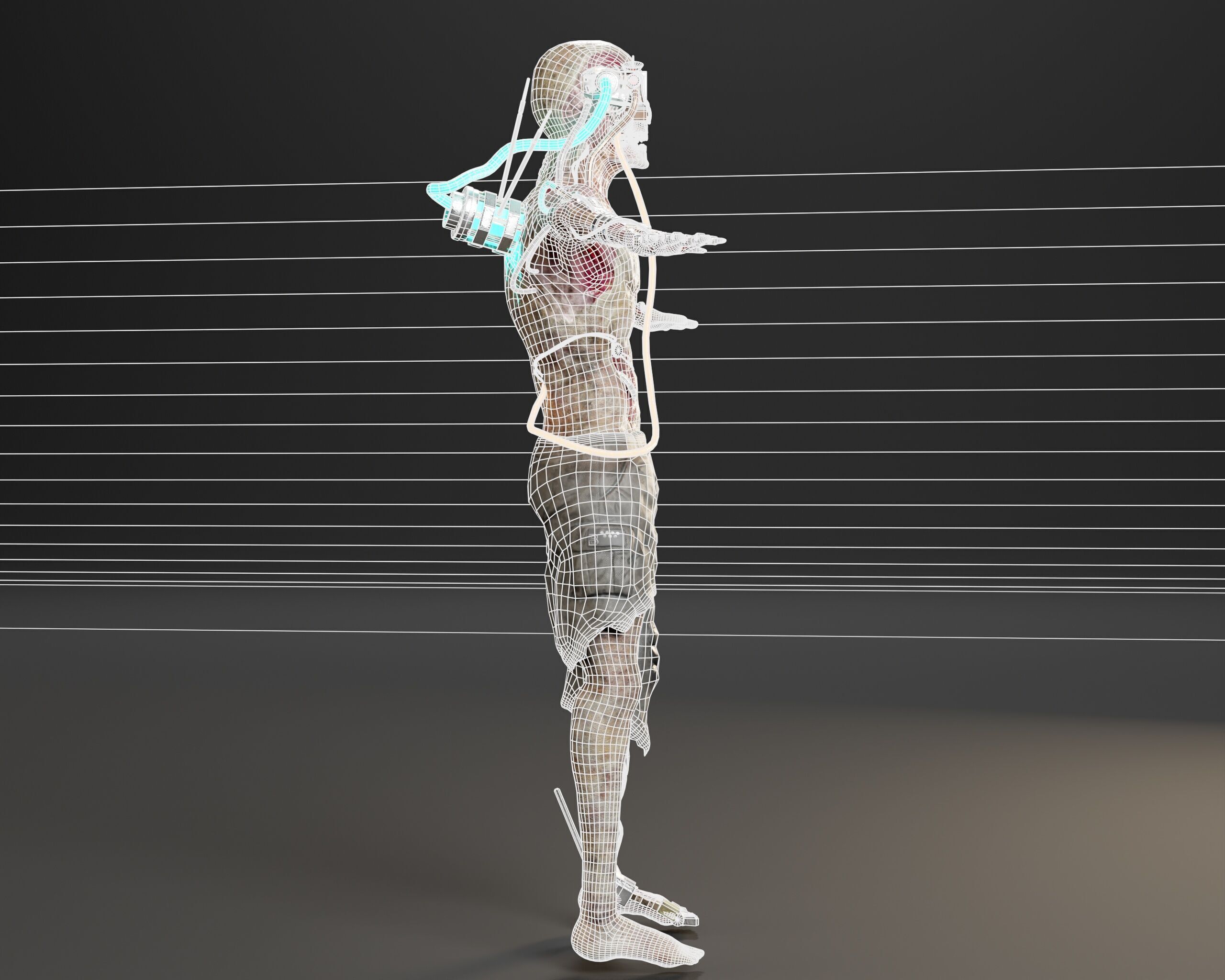 Sci-Fi Character - Zombie Cyborg Low-poly 3D model_7