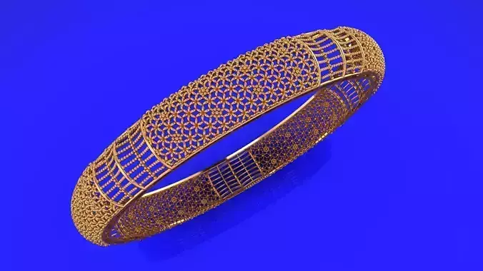 29 Honeycomb Pattern Gold Bangle