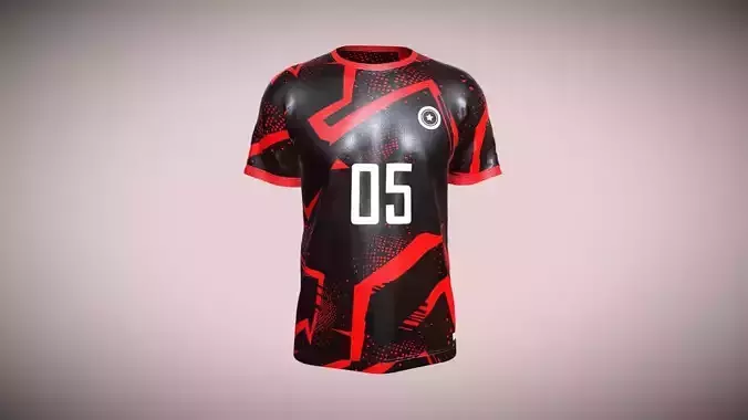 Soccer Red Jersey Player-05 In Low Poly