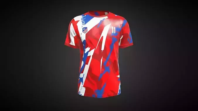 Soccer Red Print Jersey-11 In Low Poly