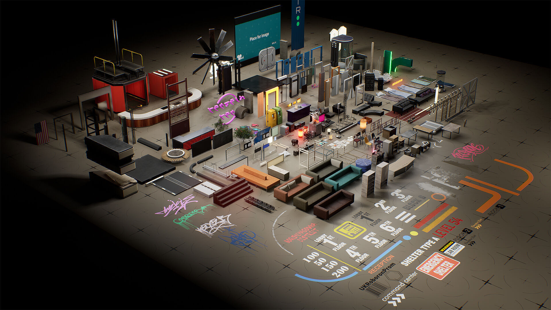 Interior Props Set 01 Low-poly 3D model_8