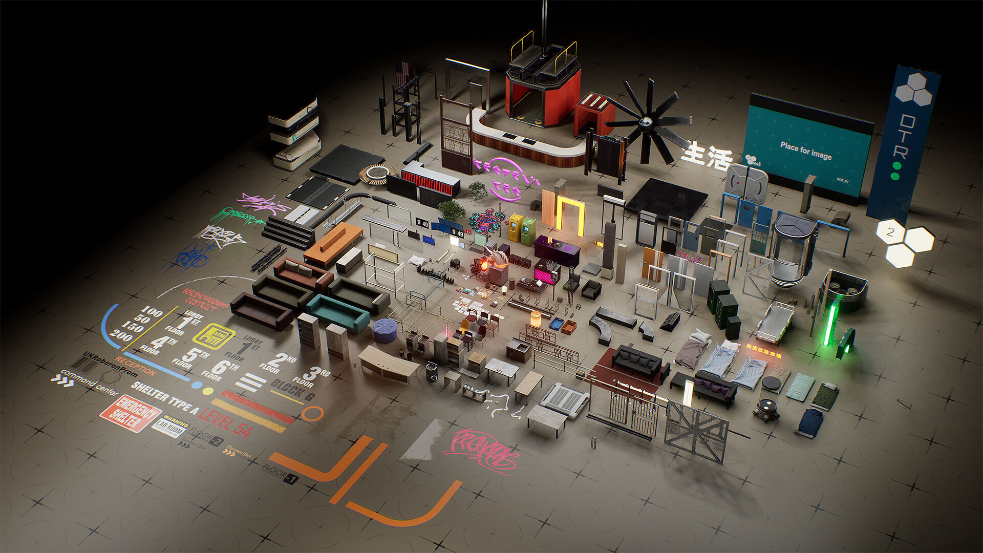 Interior Props Set 01 Low-poly 3D model_1