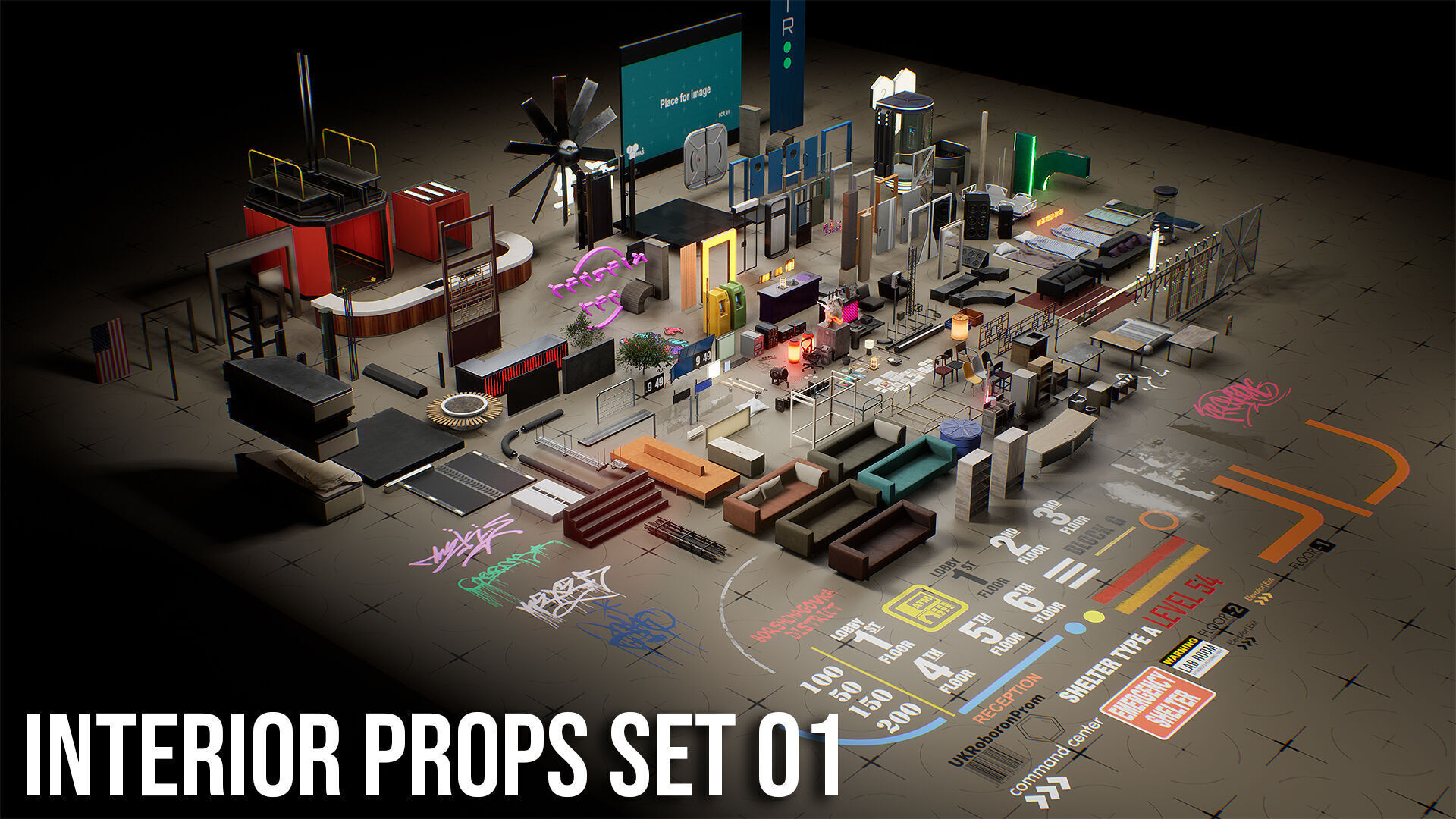 Interior Props Set 01 Low-poly 3D model_9