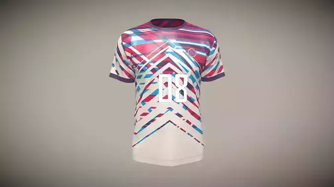 Soccer Red Stripe Jersey Player 08 In Low Poly