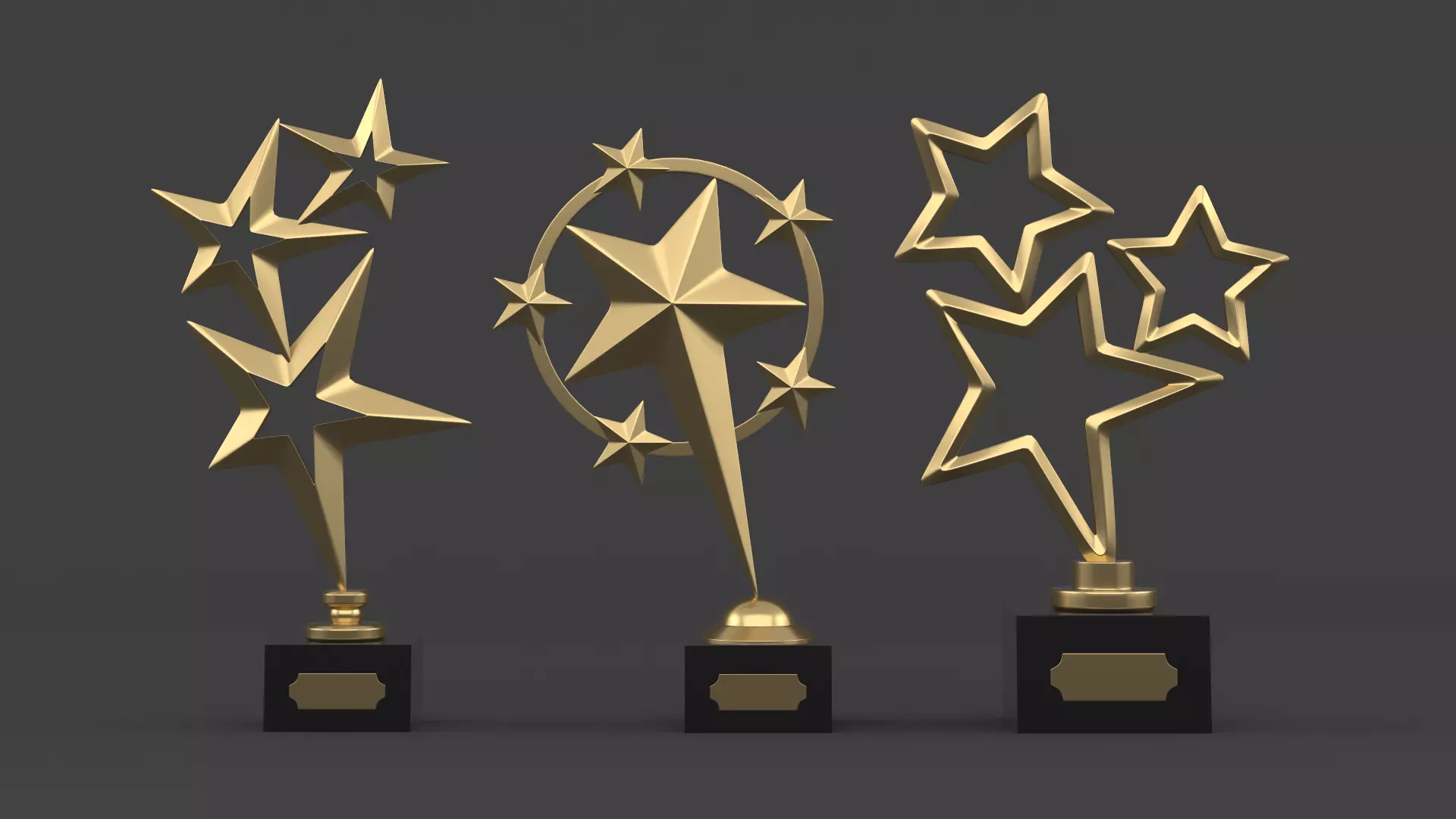 Gold Trophy Cups 3D model_0