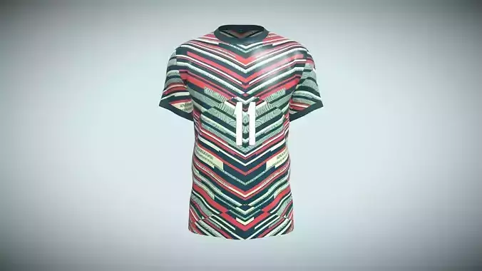 Soccer Rose Red With Blue Jersey Player-11 In Low Poly