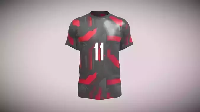Soccer Rust Red With Ash Color Jersey Player-11 In Low Poly