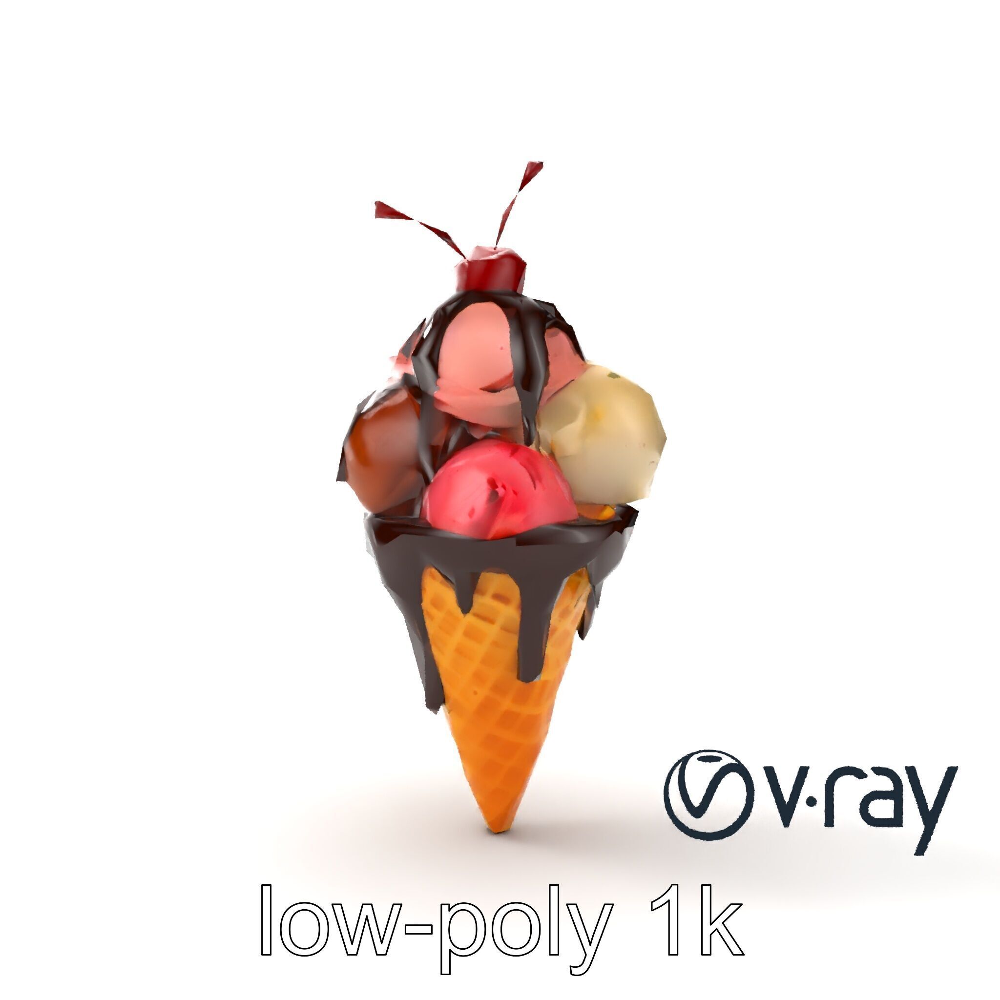 Triple Scoop Ice Cream Cone Model Pack Low-poly 3D model_17