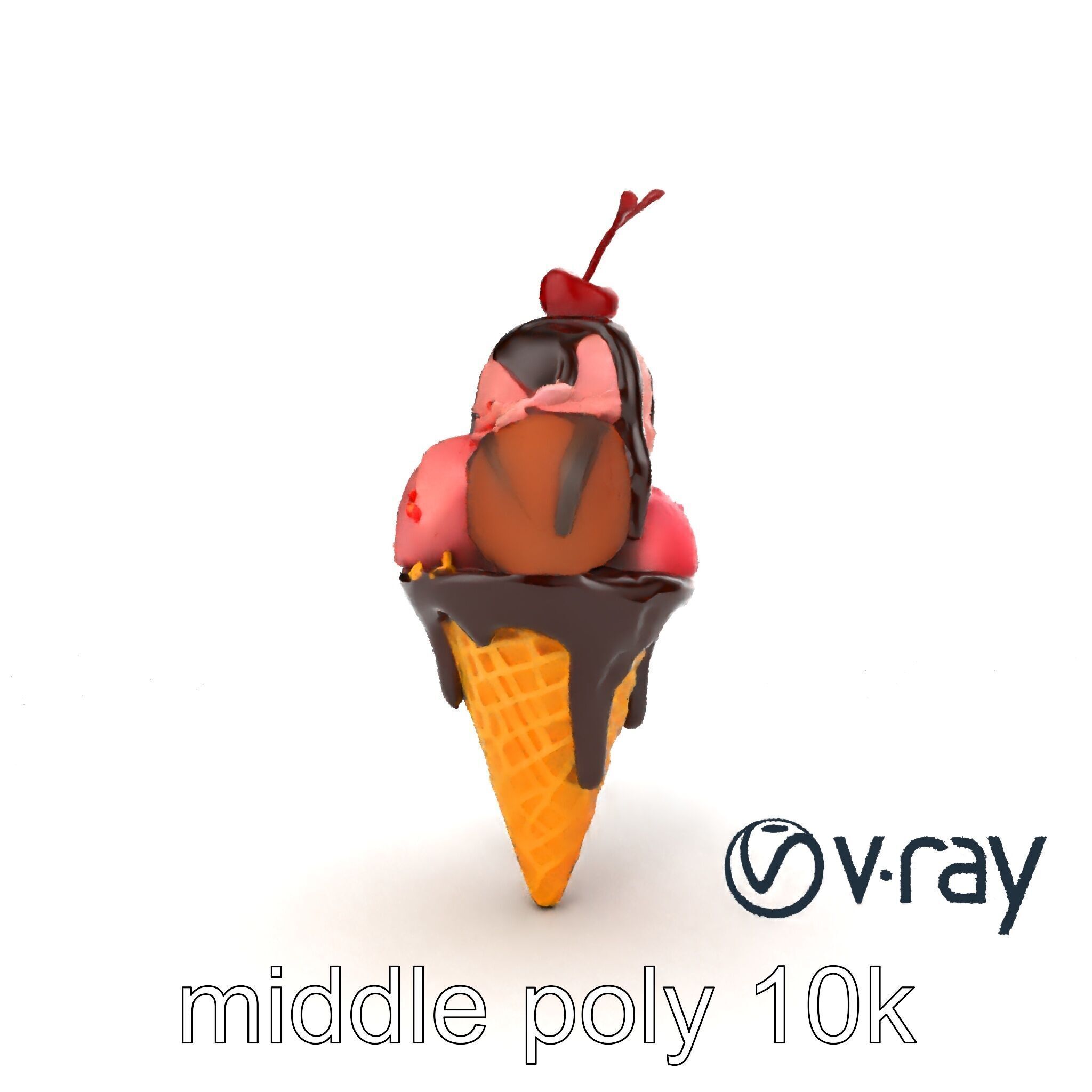 Triple Scoop Ice Cream Cone Model Pack Low-poly 3D model_30