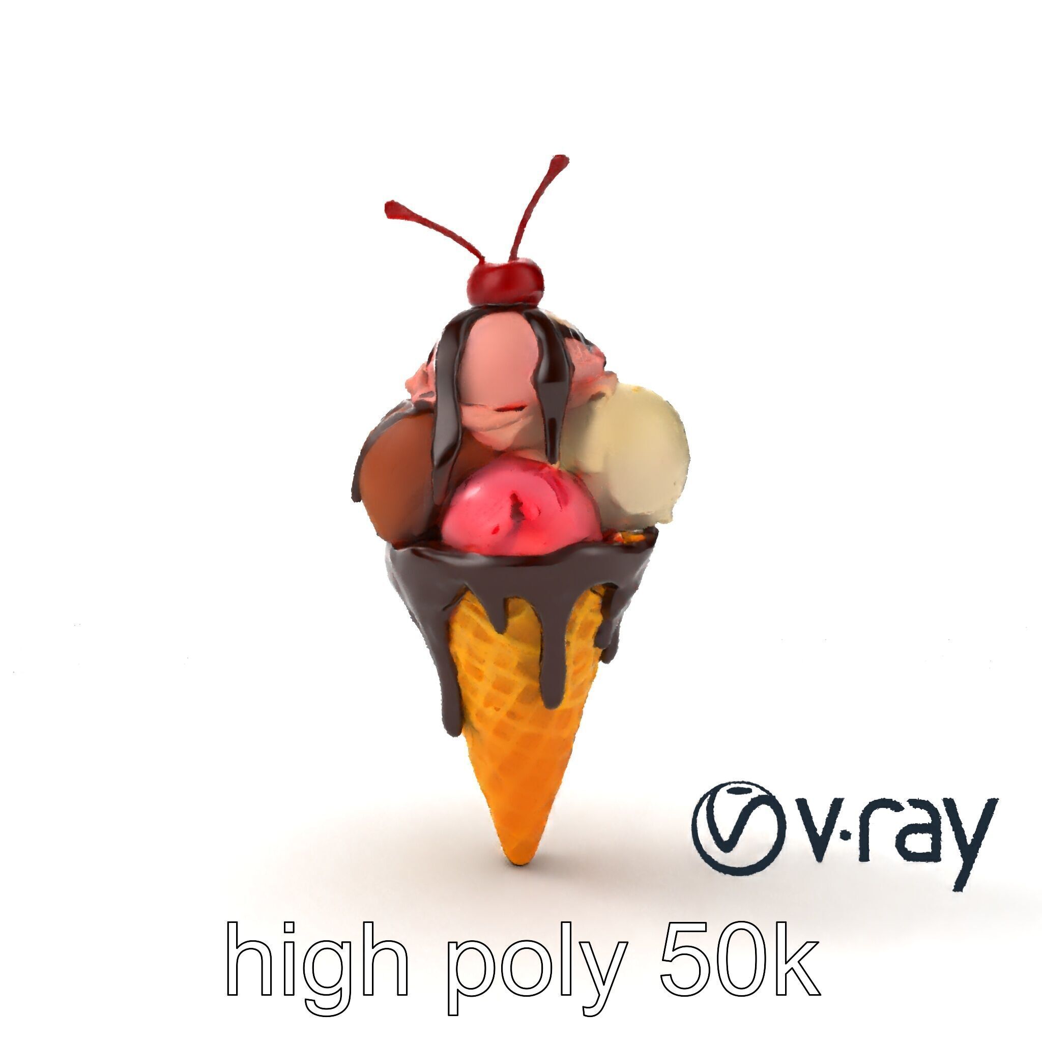 Triple Scoop Ice Cream Cone Model Pack Low-poly 3D model_14