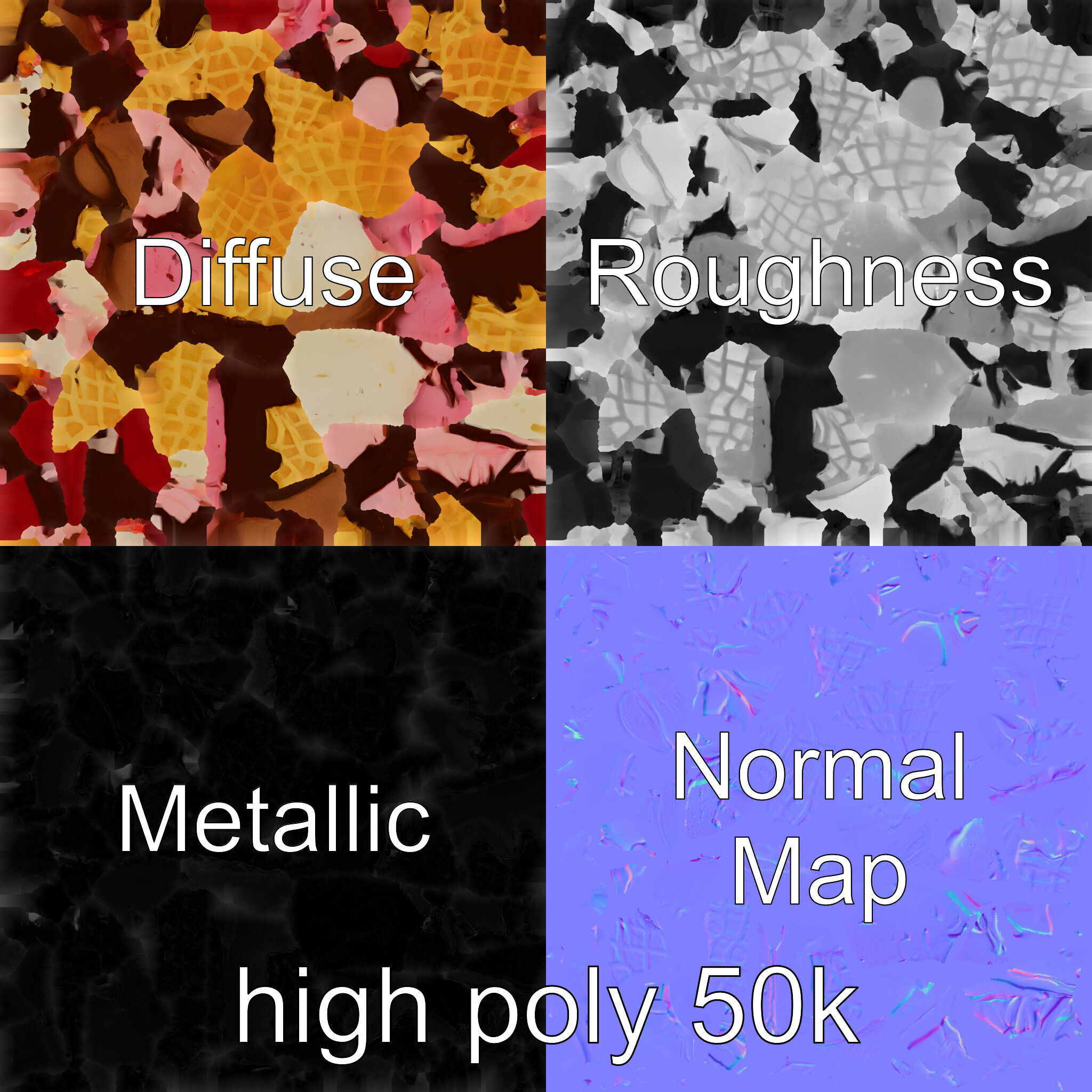 Triple Scoop Ice Cream Cone Model Pack Low-poly 3D model_3