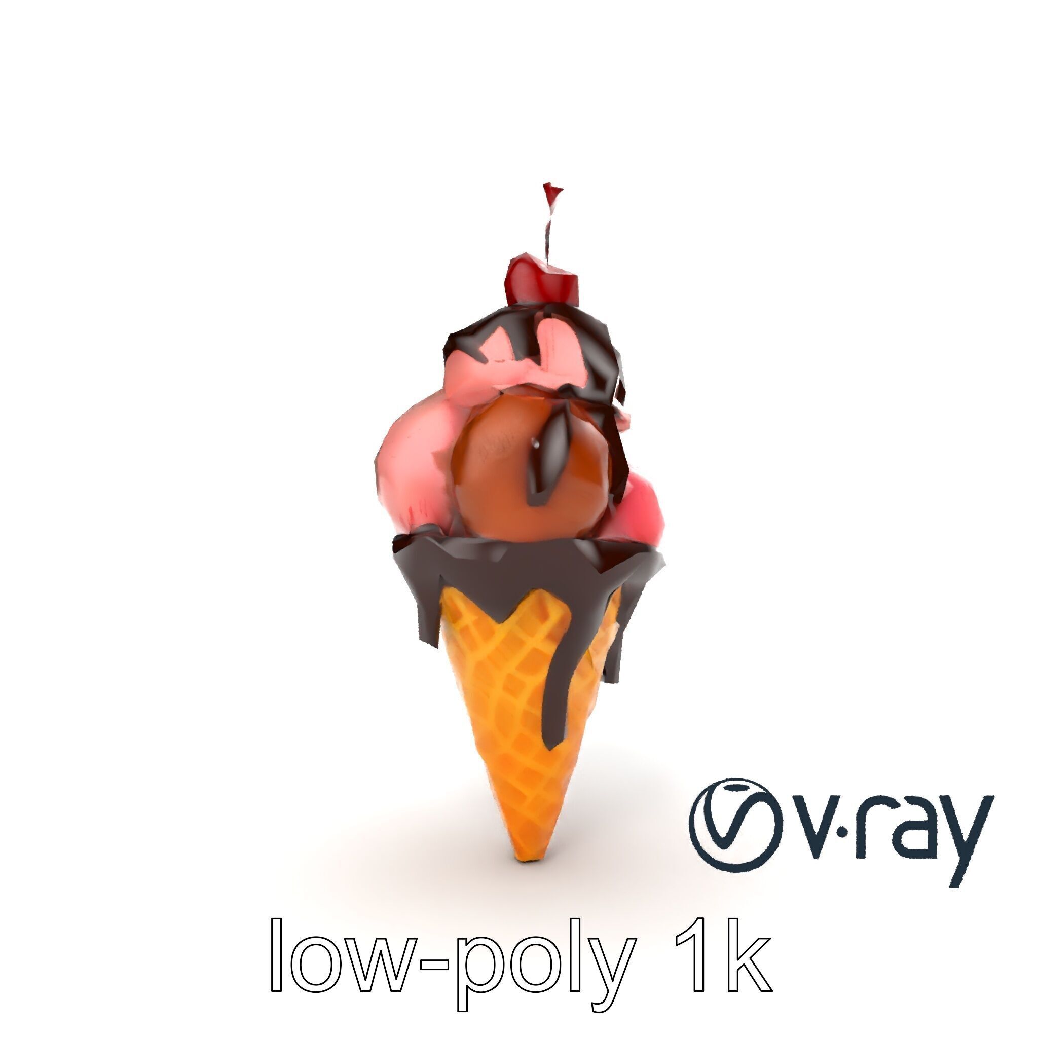 Triple Scoop Ice Cream Cone Model Pack Low-poly 3D model_28