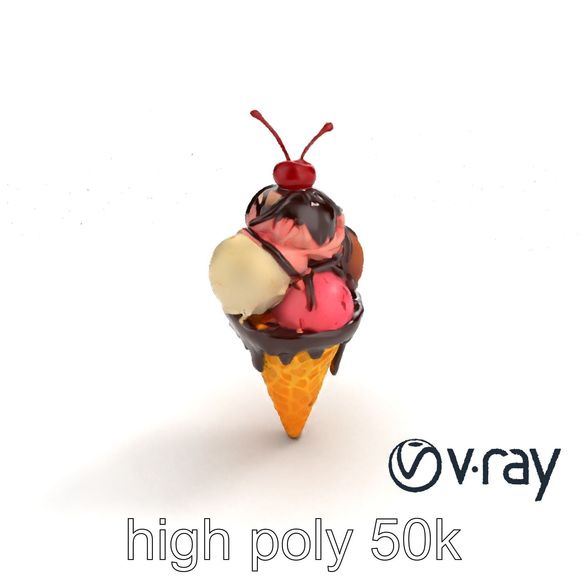 Triple Scoop Ice Cream Cone Model Pack Low-poly 3D model_16