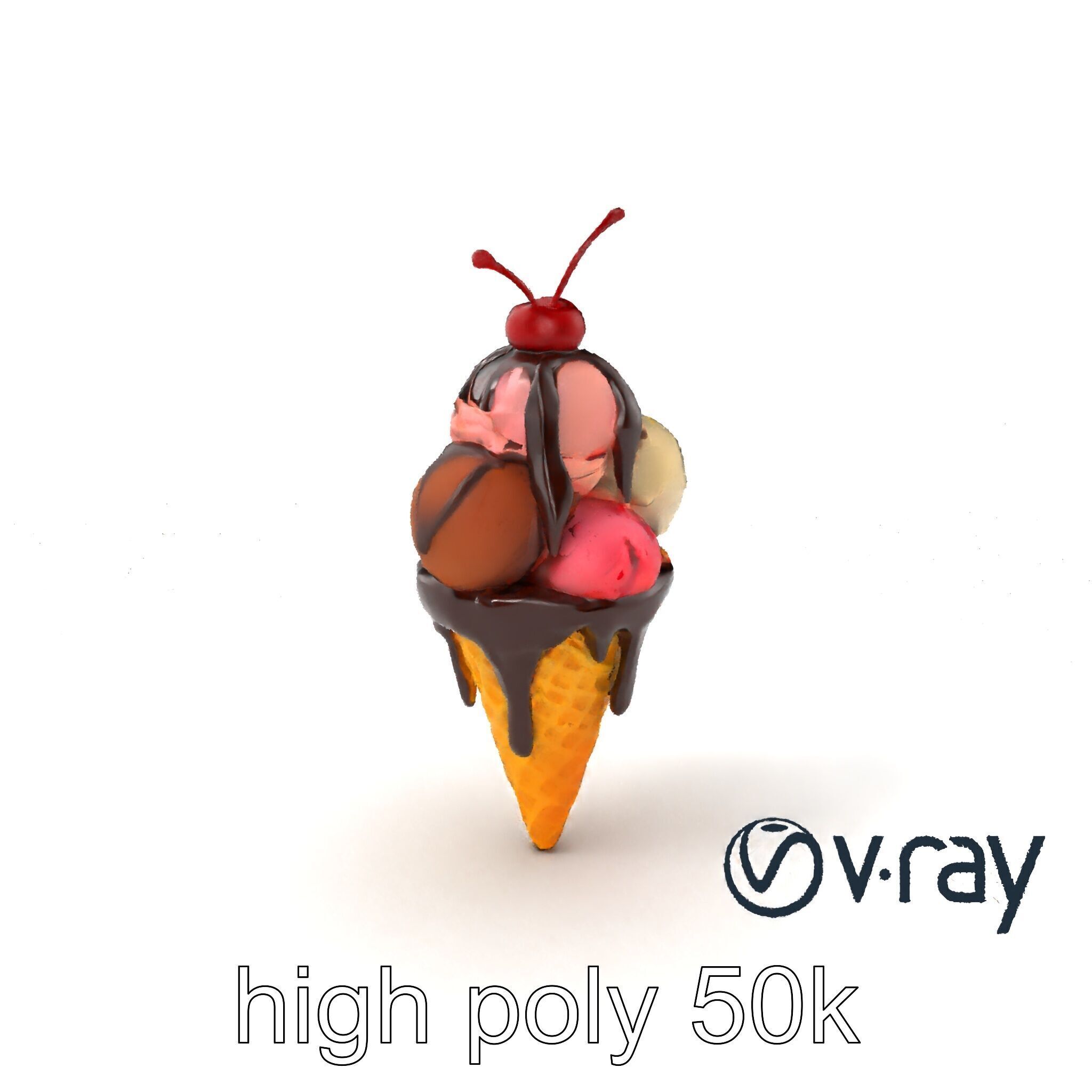 Triple Scoop Ice Cream Cone Model Pack Low-poly 3D model_2