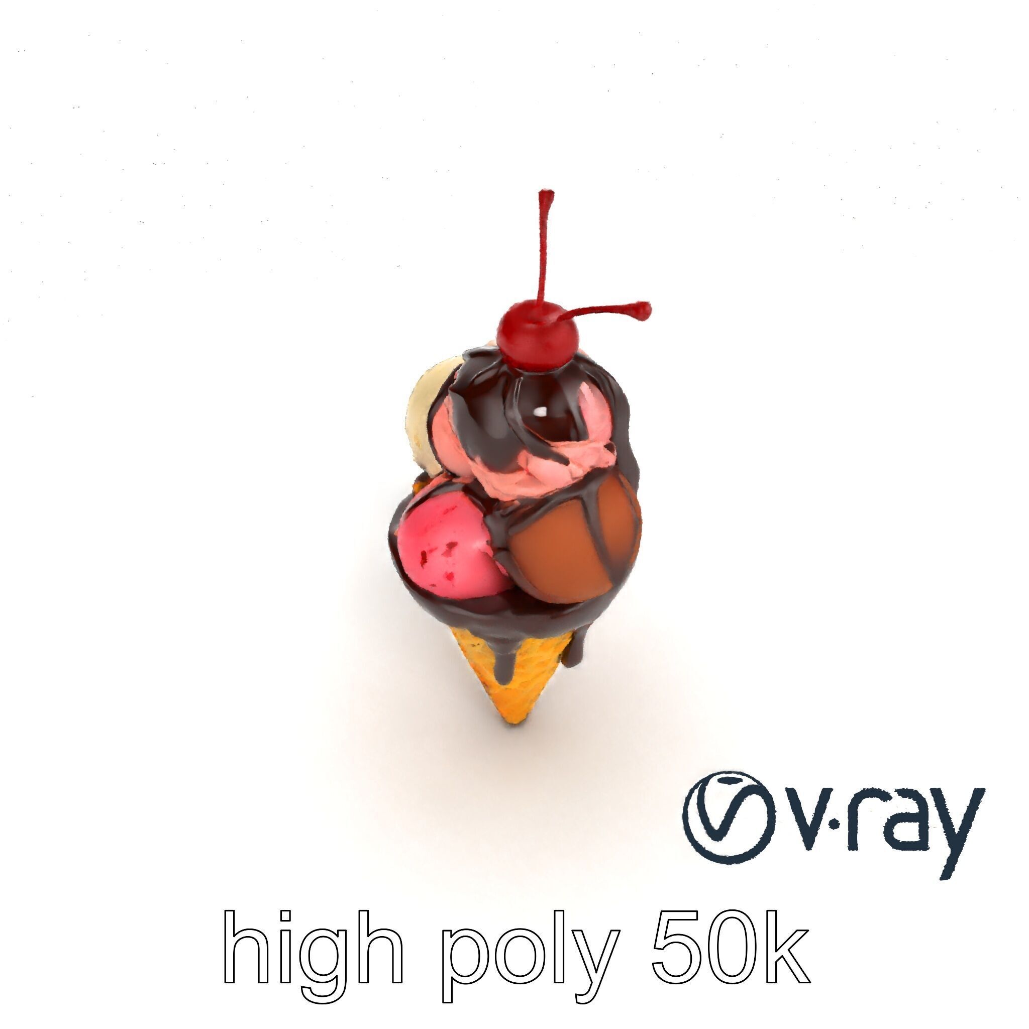 Triple Scoop Ice Cream Cone Model Pack Low-poly 3D model_18