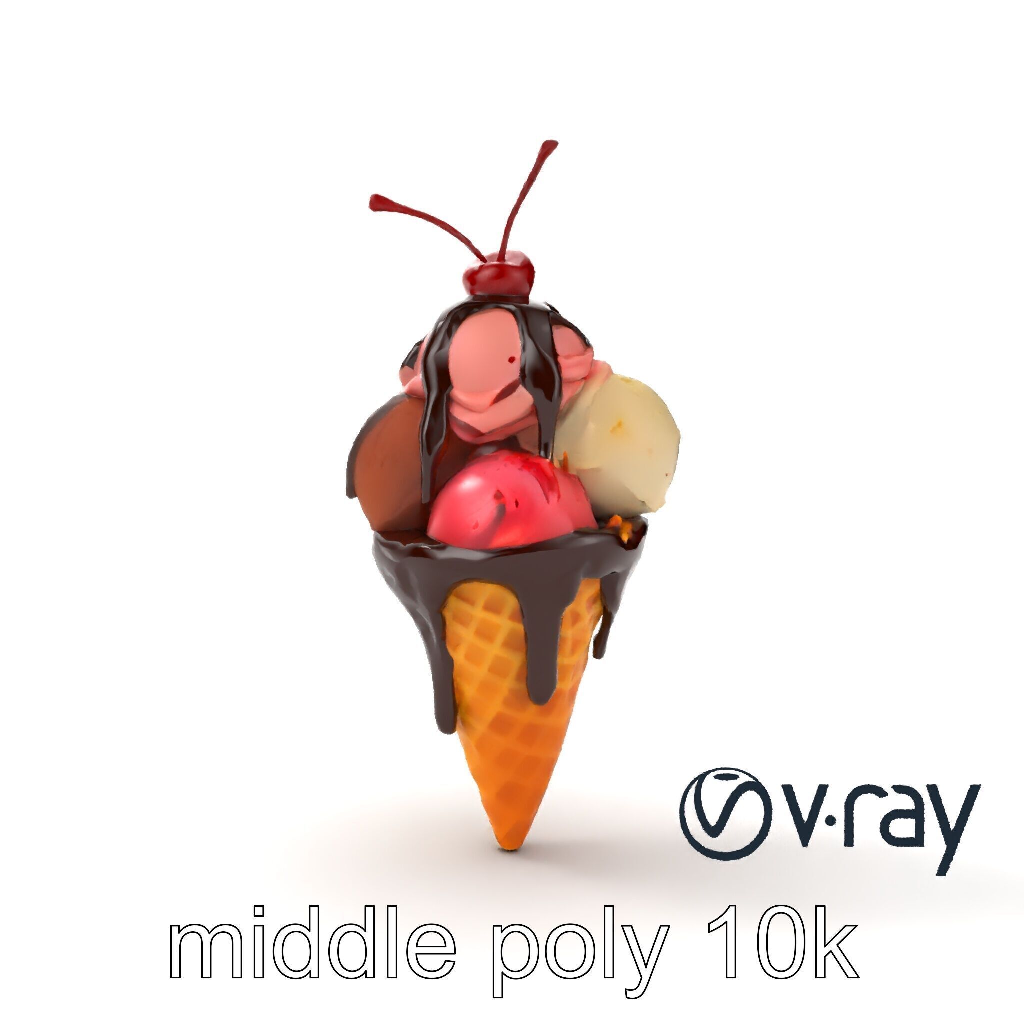 Triple Scoop Ice Cream Cone Model Pack Low-poly 3D model_20