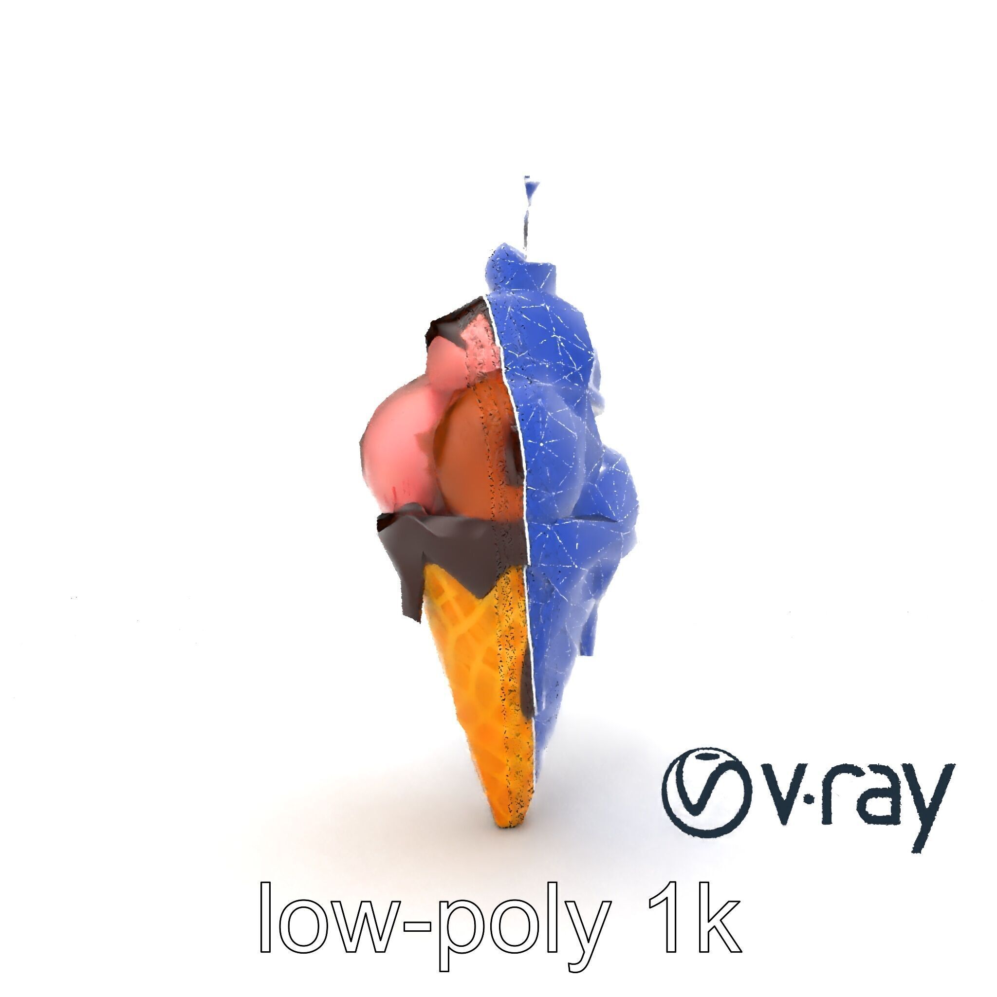Triple Scoop Ice Cream Cone Model Pack Low-poly 3D model_27