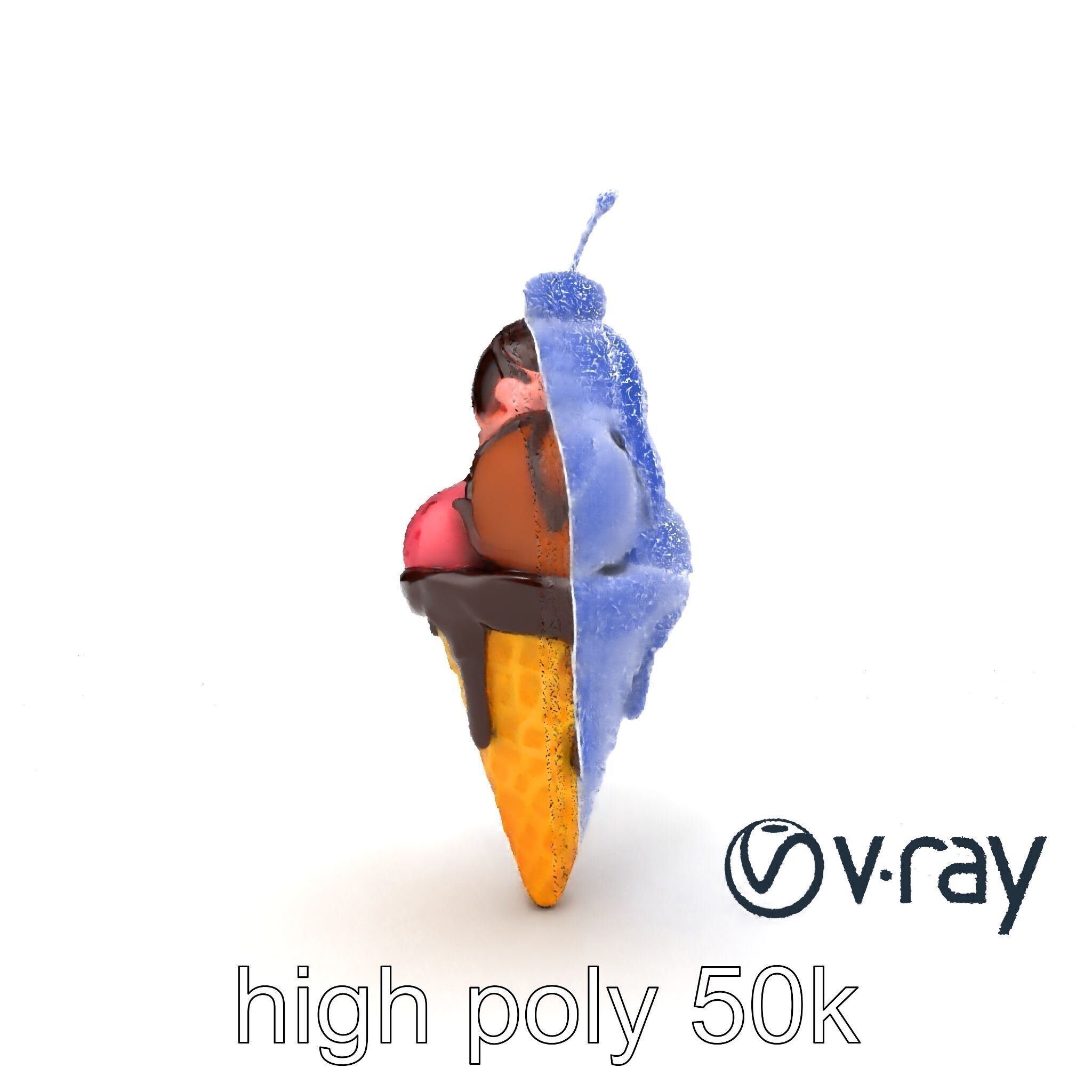 Triple Scoop Ice Cream Cone Model Pack Low-poly 3D model_15