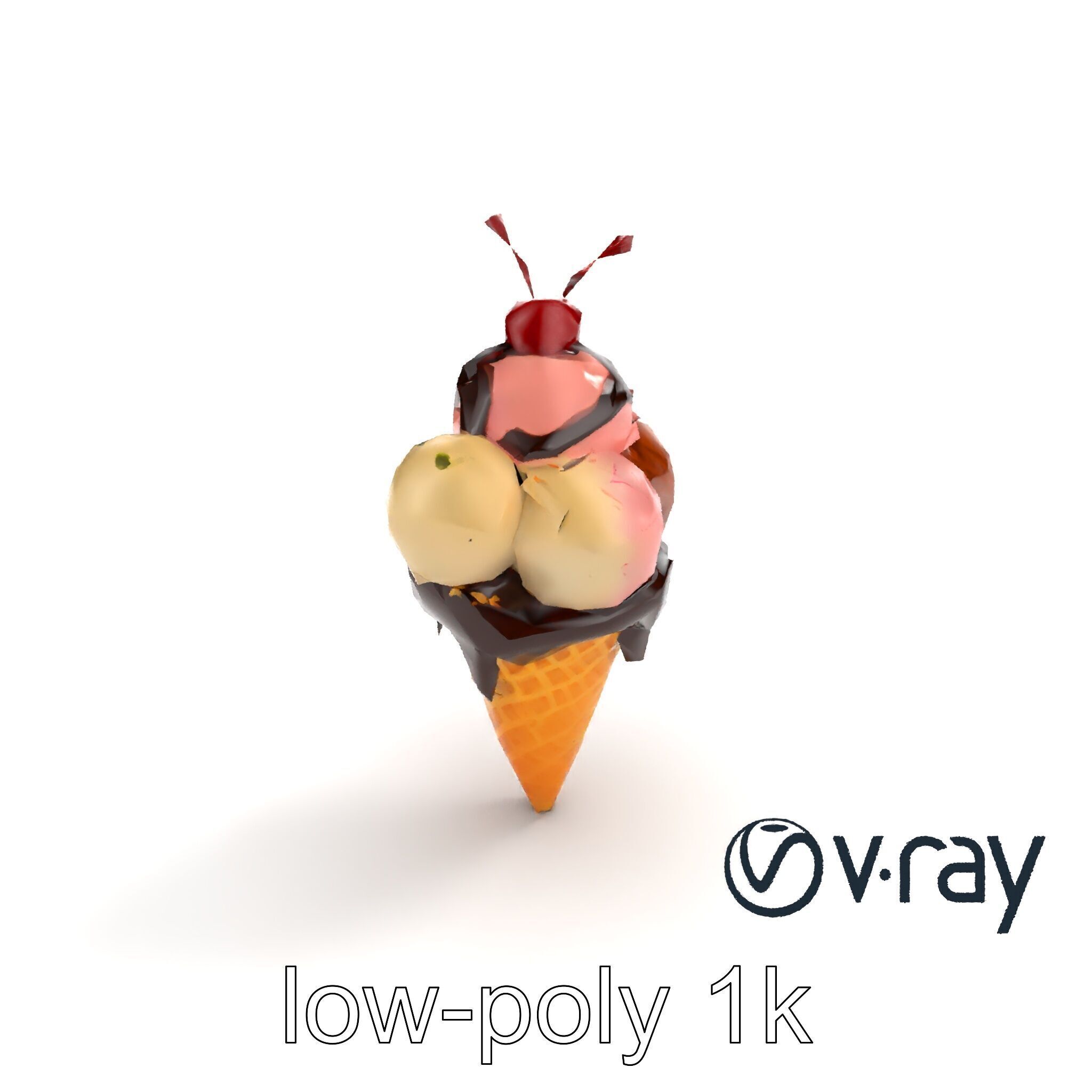 Triple Scoop Ice Cream Cone Model Pack Low-poly 3D model_9