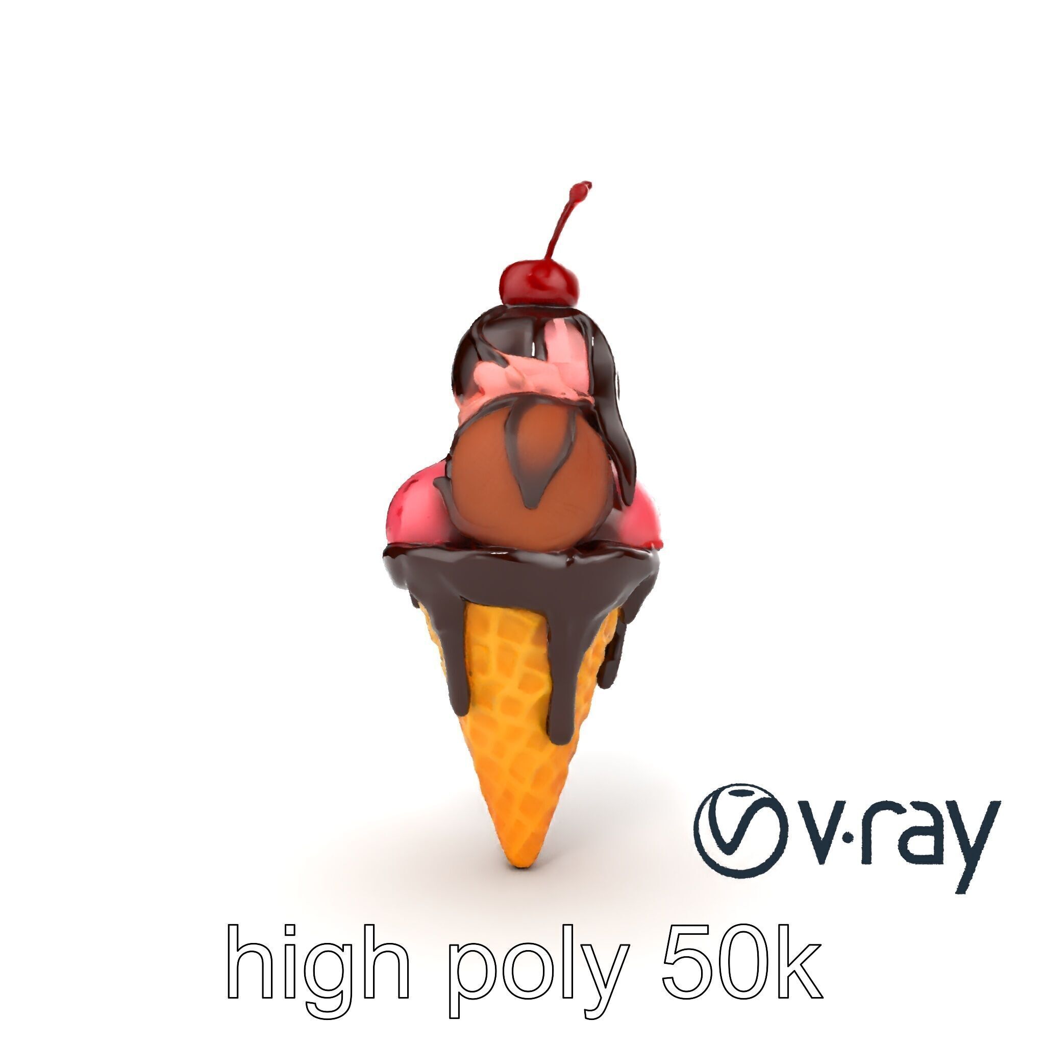 Triple Scoop Ice Cream Cone Model Pack Low-poly 3D model_19