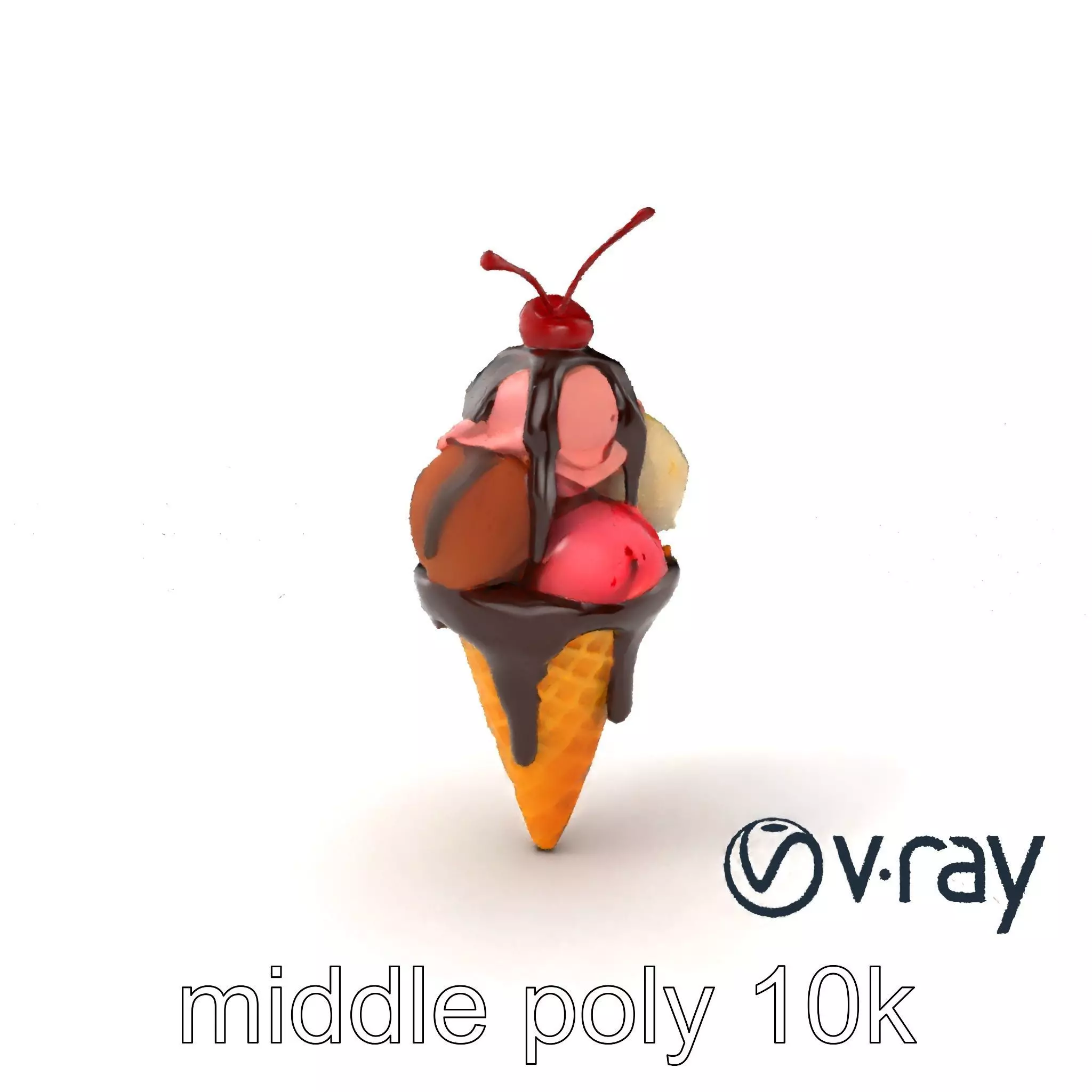 Triple Scoop Ice Cream Cone Model Pack Low-poly 3D model_0