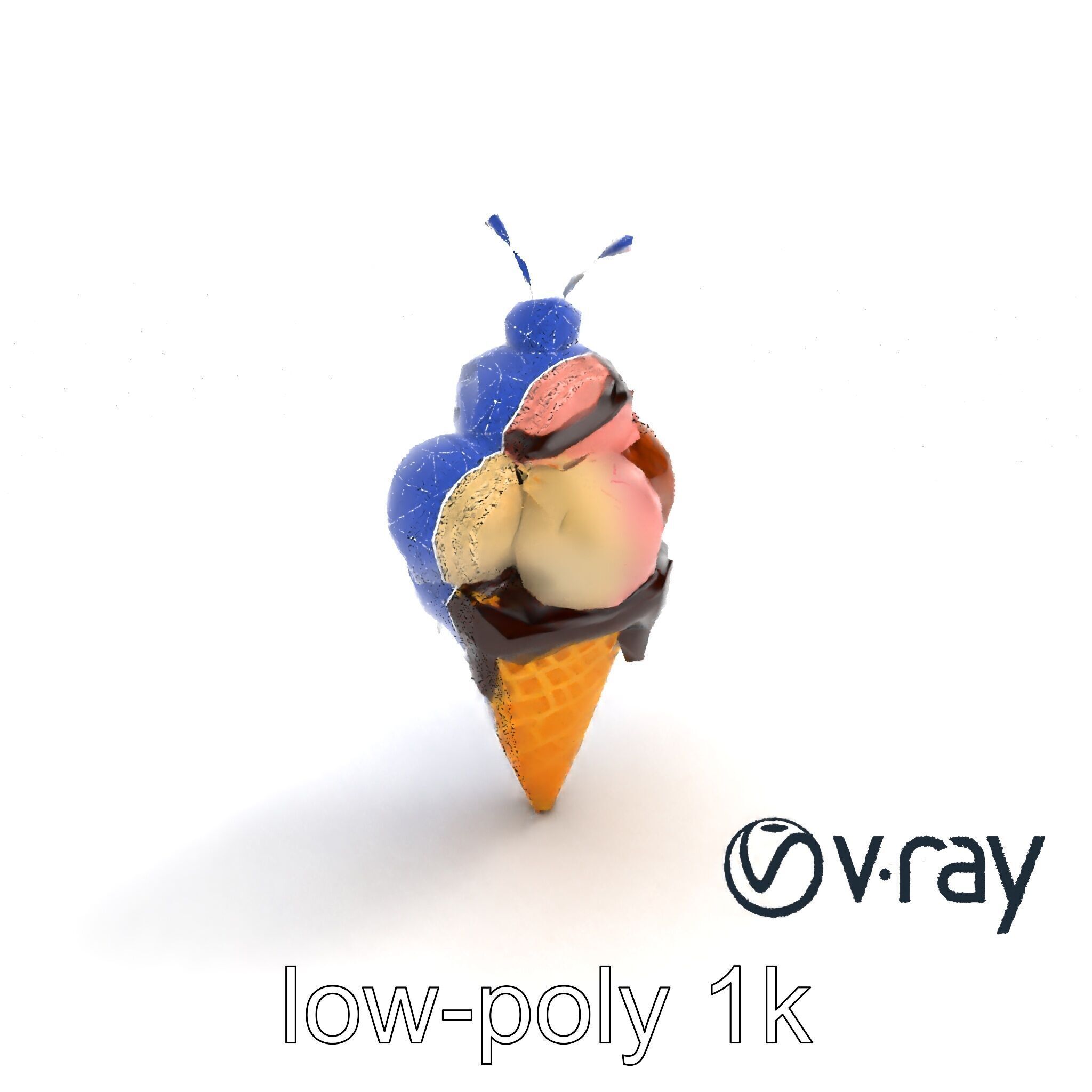 Triple Scoop Ice Cream Cone Model Pack Low-poly 3D model_32
