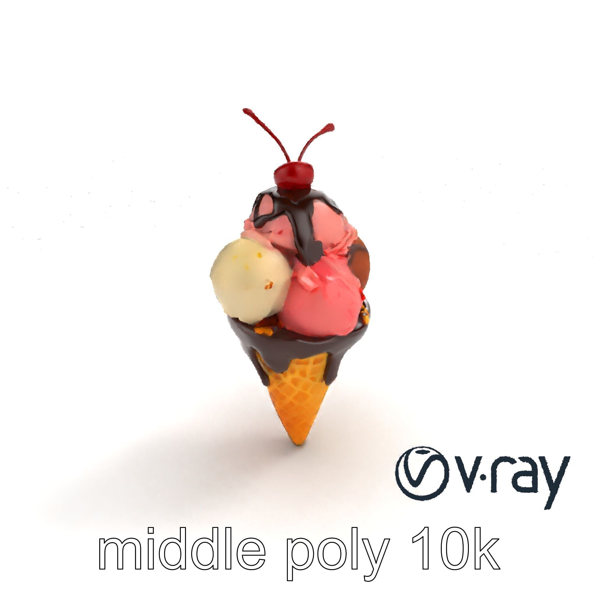 Triple Scoop Ice Cream Cone Model Pack Low-poly 3D model_8