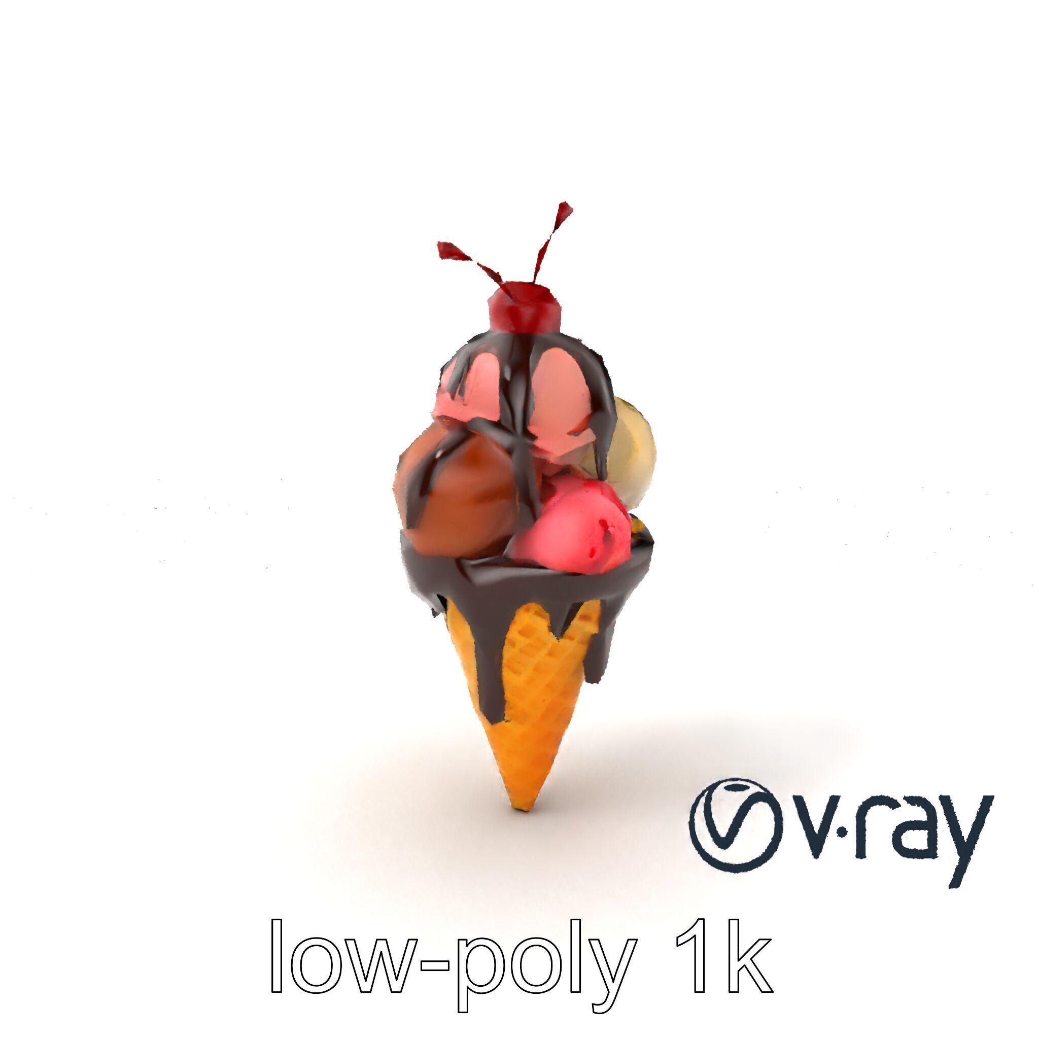 Triple Scoop Ice Cream Cone Model Pack Low-poly 3D model_5