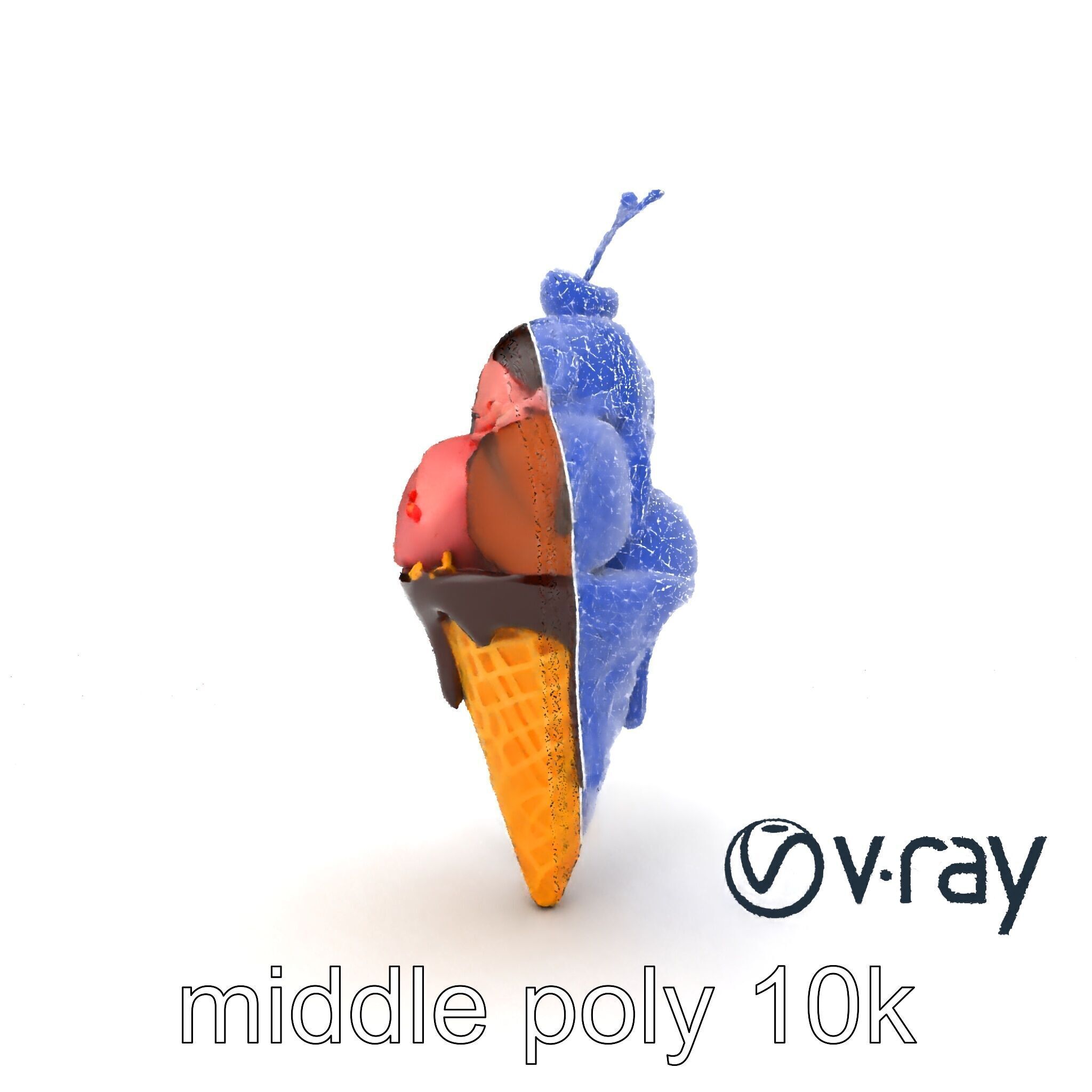 Triple Scoop Ice Cream Cone Model Pack Low-poly 3D model_13