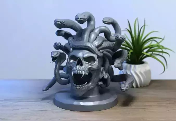 Medusa snake skull bust