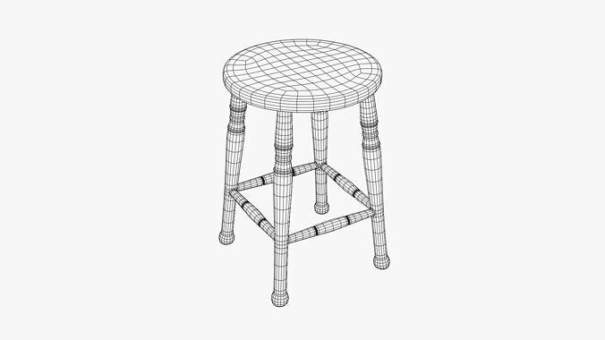Vintage Wooden Stool 3D model 4