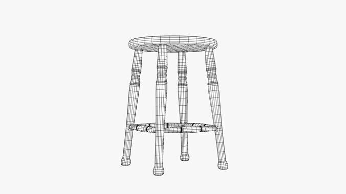 Vintage Wooden Stool 3D model 7