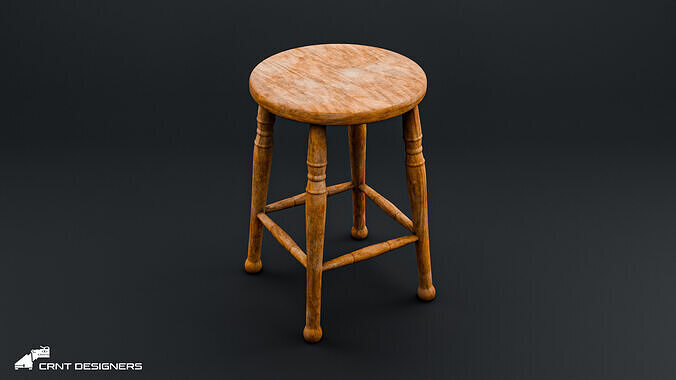 Vintage Wooden Stool 3D model 3