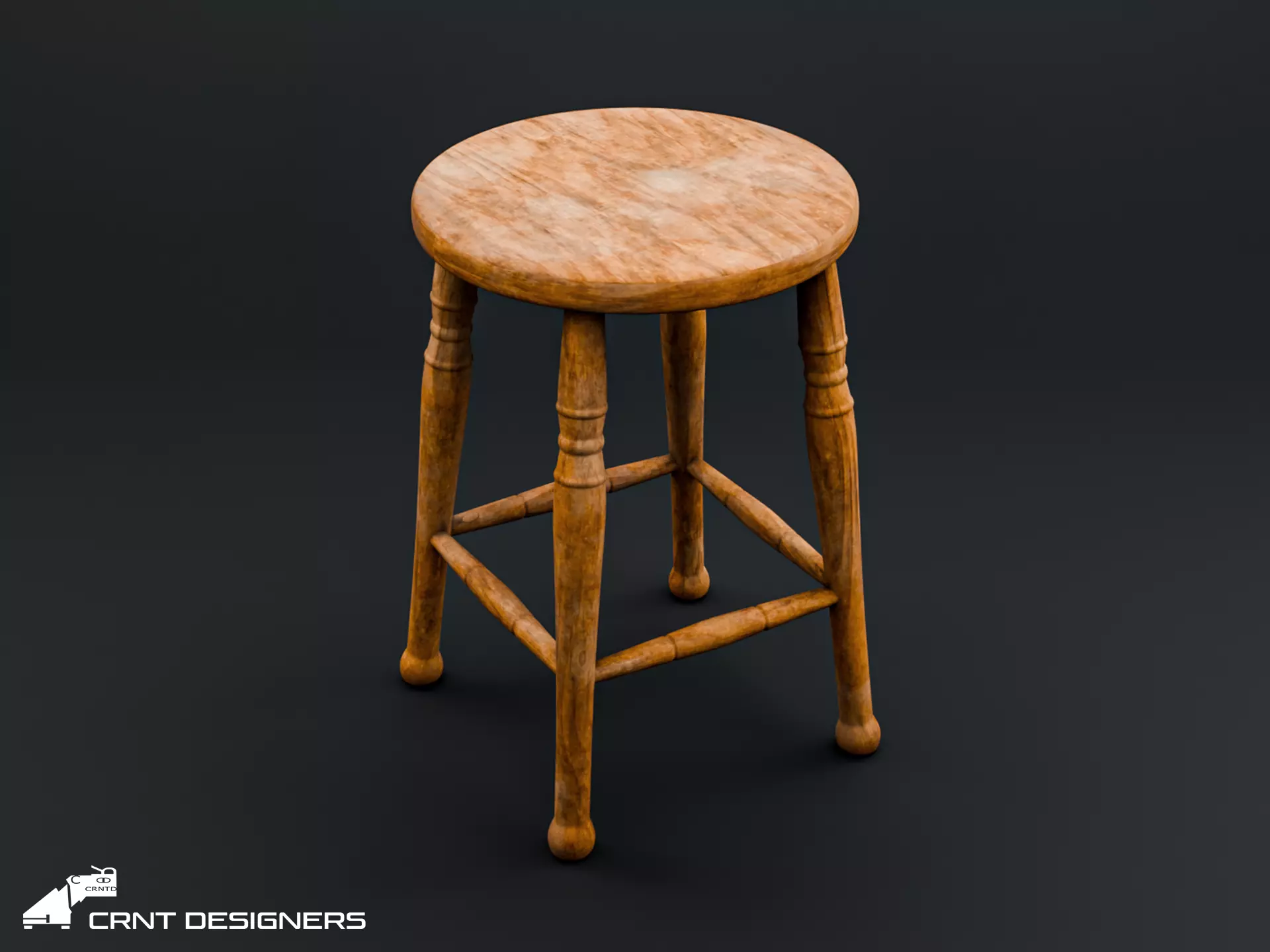 Vintage Wooden Stool 3D model
