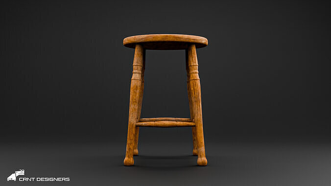 Vintage Wooden Stool 3D model 5