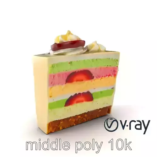 Layered Ice Cream Cake Slice Realistic Model Pack Low-poly 3D model