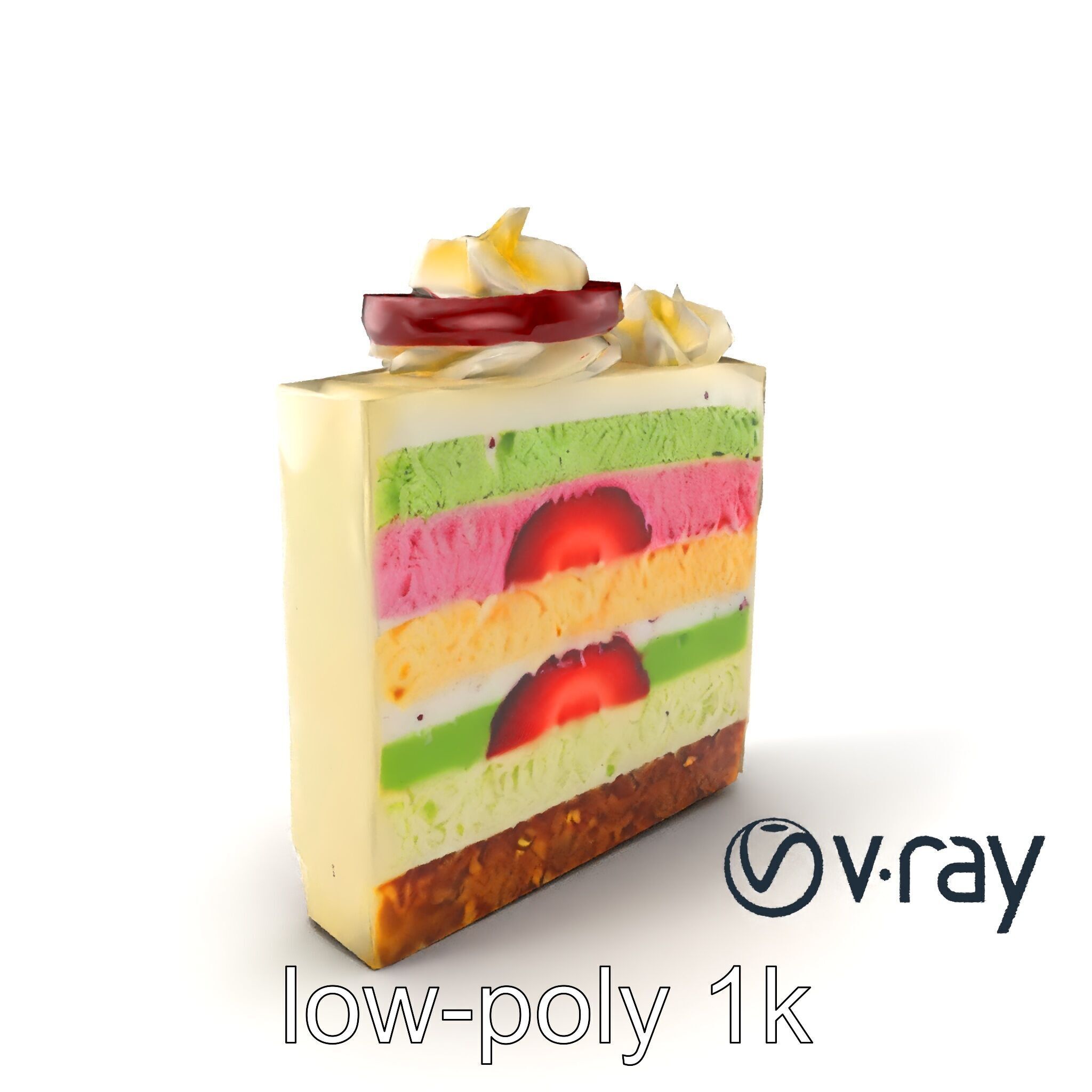 Layered Ice Cream Cake Slice Realistic Model Pack Low-poly 3D model_4